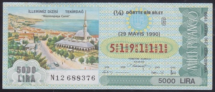 1990 29 MAYIS ÇEYREK BİLET G SERİSİ