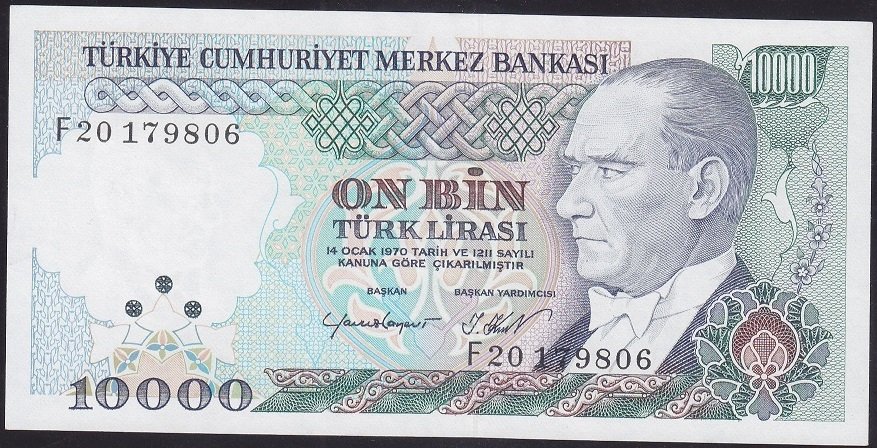 7.EMİSYON 2.TERTİP 10000 LİRA F20 179806 ÇÇT ÇİLALTI