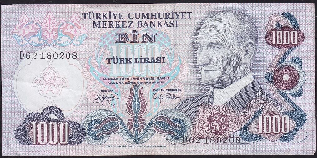 6.Emisyon 2.Tertip 1000 Lira D62 180208 Çok Temiz+