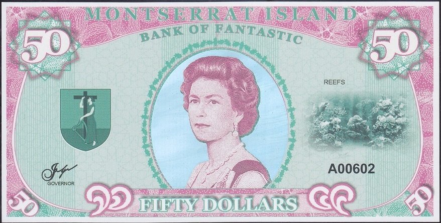 Monsterrat Island 50 Dolar Çil  Kraliçe Fantazi Para
