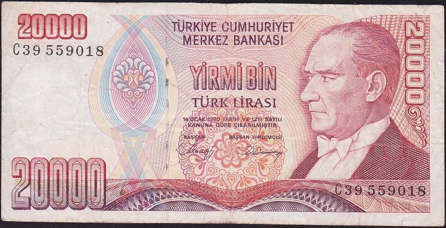 7.Emisyon 1.Tertip 20000 Lira C39 559018 Temiz