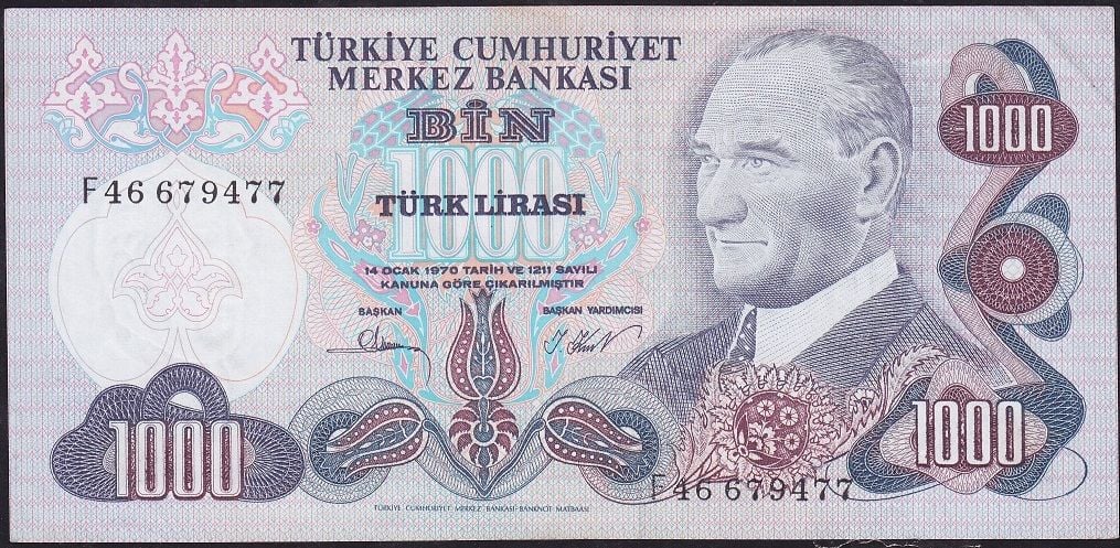 6.Emisyon 3.Tertip 1000 Lira F48 667244 Çilaltı