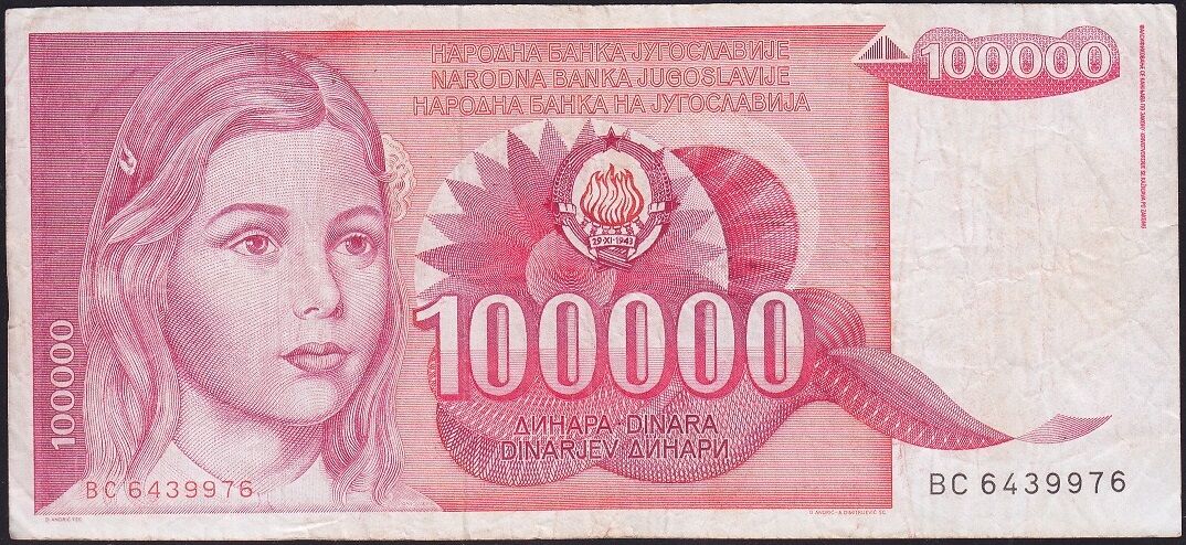 Yugoslavya 100.000 Dinar 1989 Çok Temiz