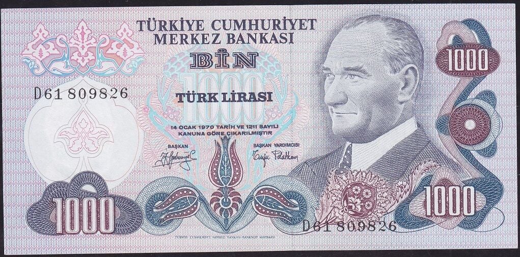 6.Emisyon 2.Tertip 1000 Lira D61 809826 Çilaltı