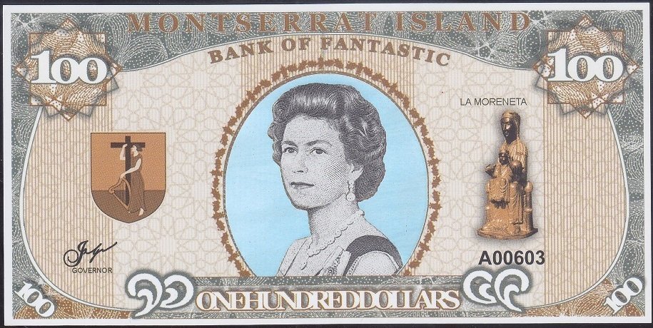 Monsterrat Island 100 Dolar Çil  Kraliçe Fantazi Para