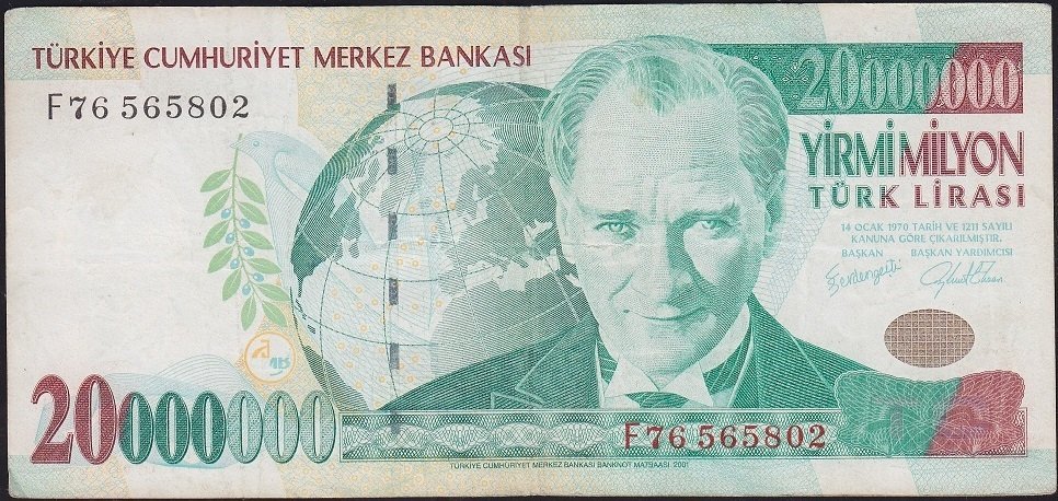 7.Emisyon 20 000 000 Lira F76 565802 Çok Temiz
