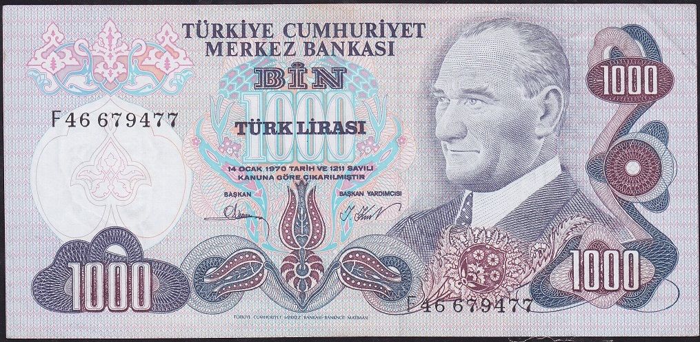 6.Emisyon 3.Tertip 1000 Lira F46 679477 Çok Çok Temiz+