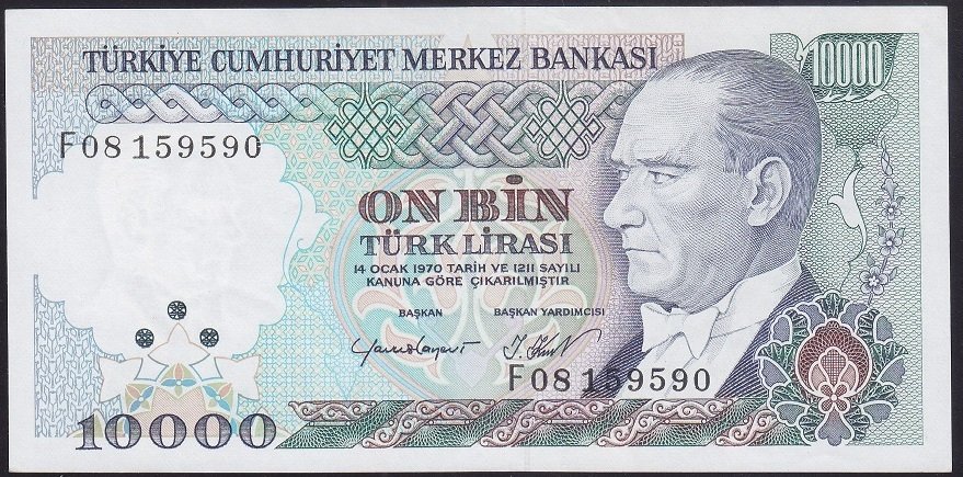 7.EMİSYON 2.TERTİP 10000 LİRA F08 159590 ÇİLALTI