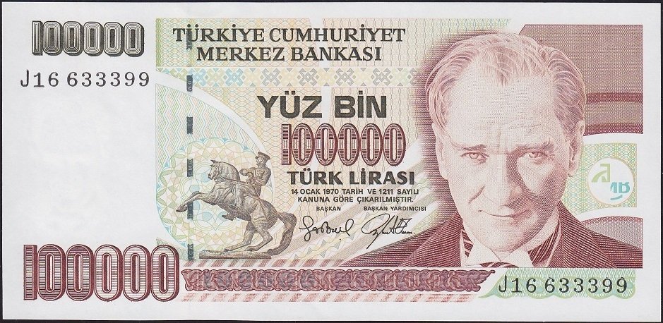 7.Emisyon 3.Tertip 100000 Lira J16 633399 Çilaltı Çil