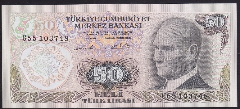 6.EMİSYON 1.TERTİP 50 LİRA G55 103748 ÇİLALTI ÇİL