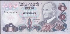 6.Emisyon 3.Tertip 1000 Lira F38 294333 Çok Temiz+