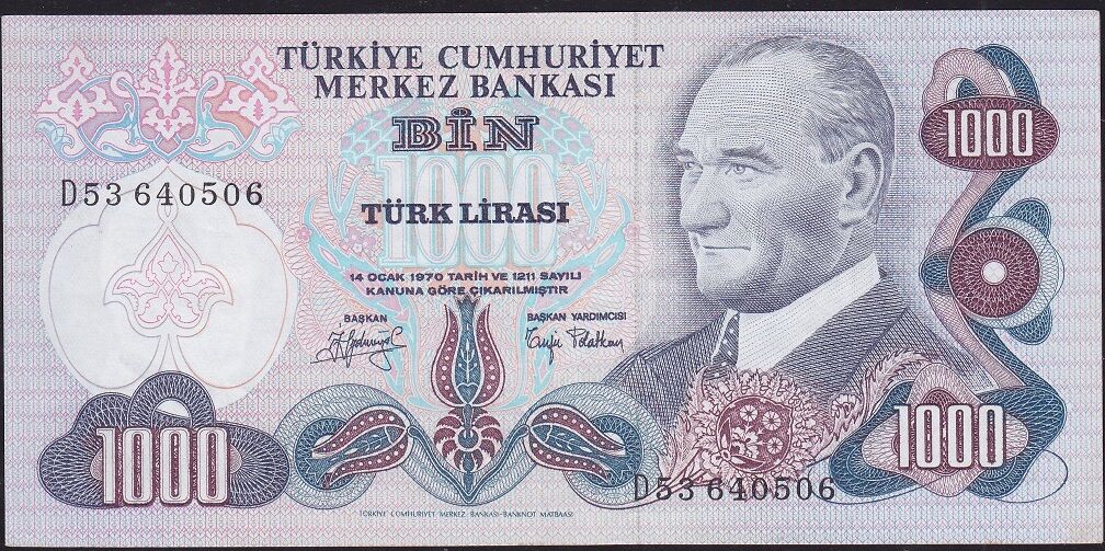 6.Emisyon 2.Tertip 1000 Lira D53 640506 Çok Çok Temiz+