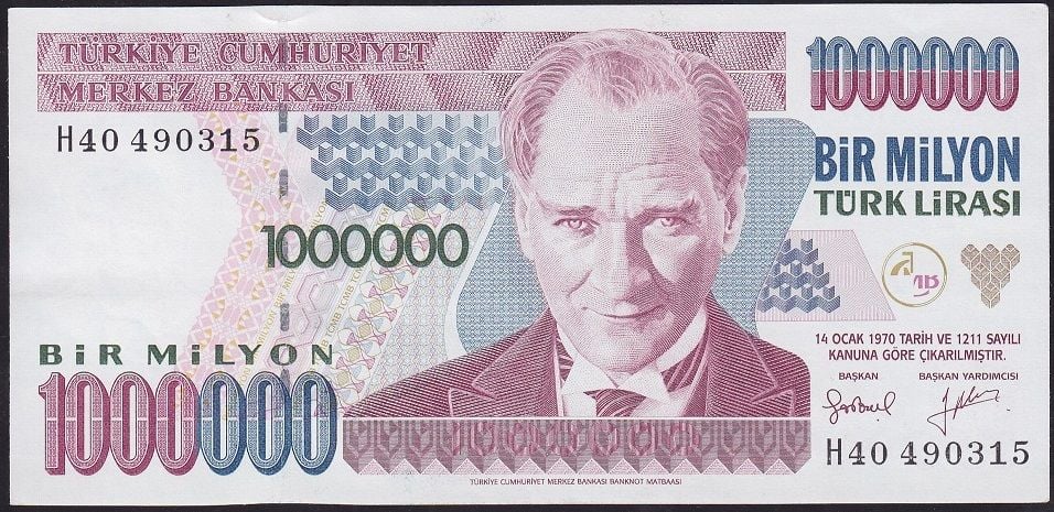 7.Emisyon 2.Tertip 1 000 000 Lira H40 490315 Çilaltı ( Tedavül Katı Yoktur )