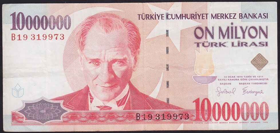 7.Emisyon 10 000 000 Lira B19 319973 Çok Temiz