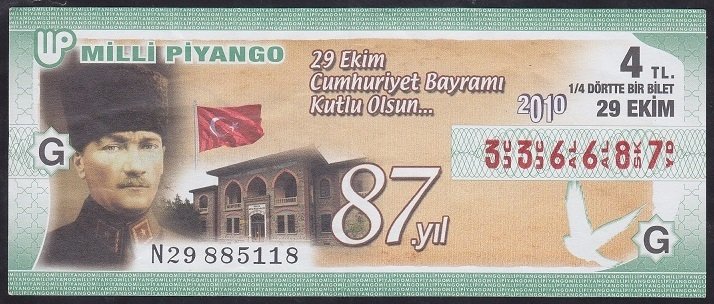 2010 29 EKİM ÇEYREK BİLET - G SERİSİ