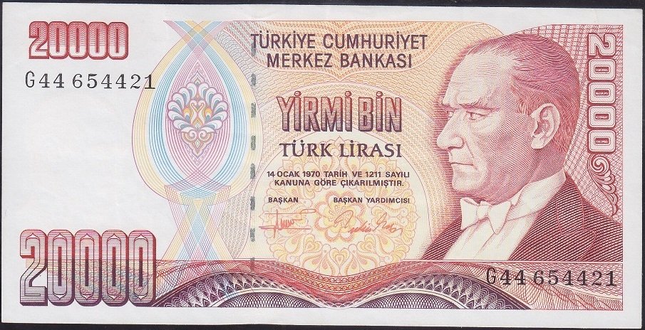 7.EMİSYON 2.TERTİP 20000 LİRA G44 654421 ÇÇT
