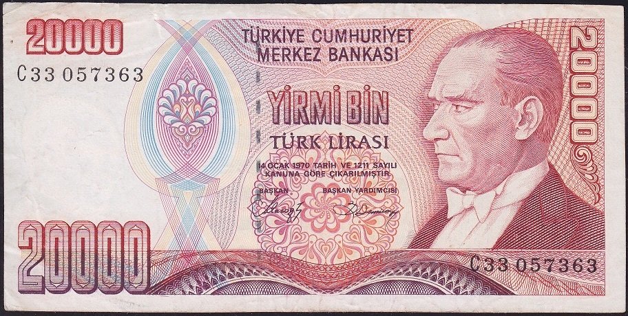 7.Emisyon 1.Tertip 20000 Lira C33 057363 Çok Temiz+