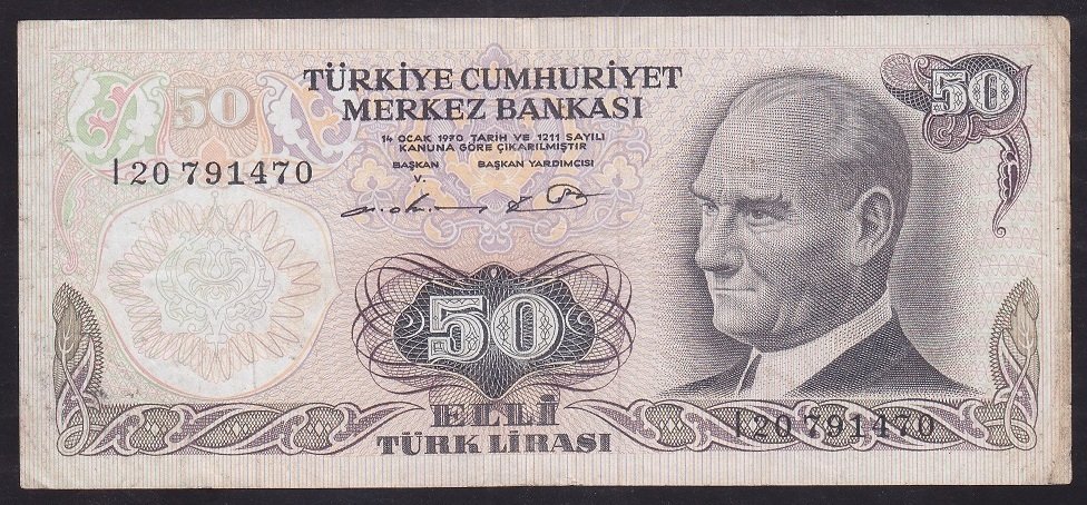 6.EMİSYON 1.TERTİP 50 LİRA I20 791470 ÇOK TEMİZ +