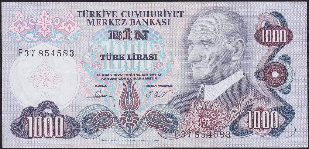 6.Emisyon 3.Tertip 1000 Lira F37 854583 Ççt Çilaltı