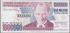 7.Emisyon 3.Tertip 1 000 000 Lira O11 586262 Çok Çok Temiz +
