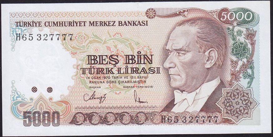 7.Emisyon 4.Tertip 5000 Lira H65 327777 Çil
