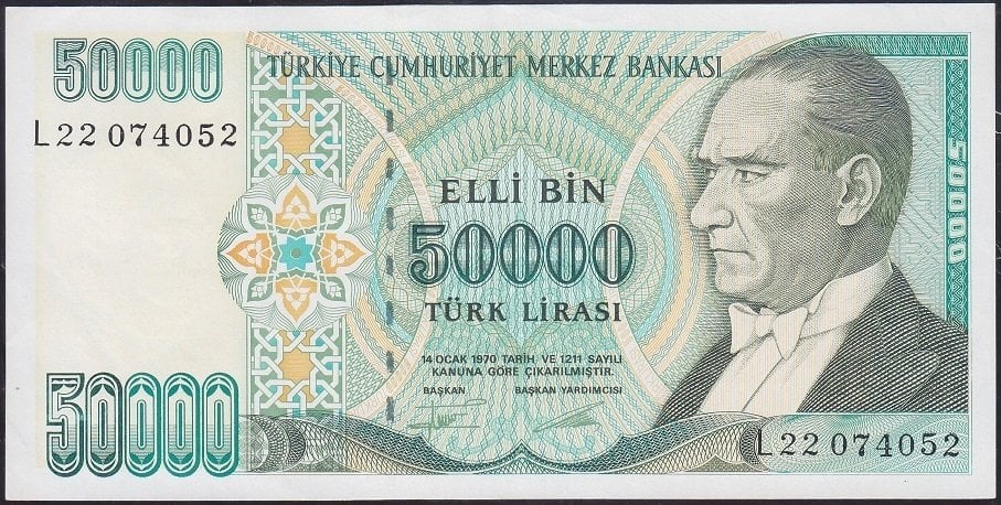 7.Emisyon 2.Tertip 50000 Lira L22 074052 Çilaltı