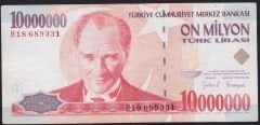 7.Emisyon 10 000 000 Lira B18 689331 Çok Temiz+