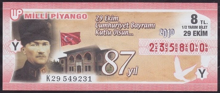 2010 29 EKİM YARIM BİLET - Y SERİSİ eski para