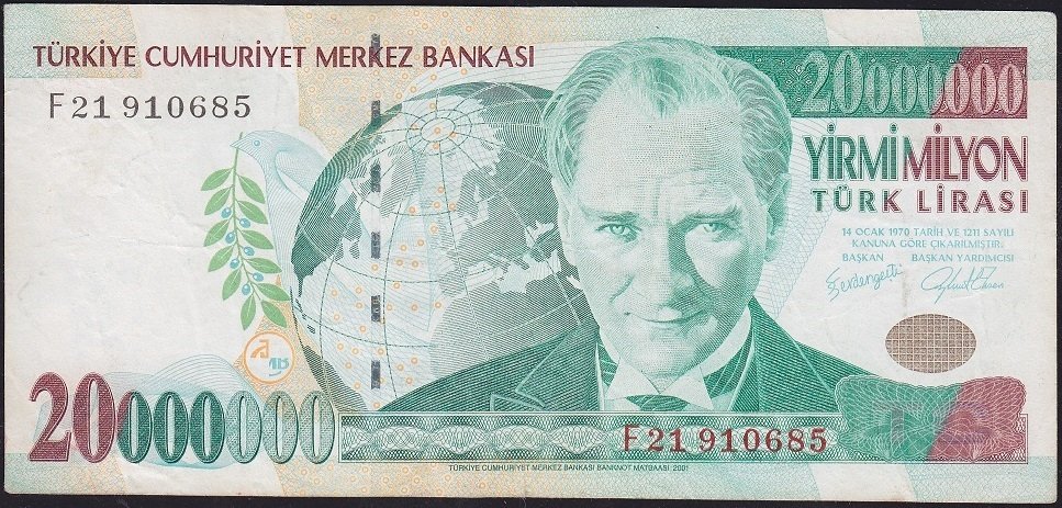 7.Emisyon 20 000 000 Lira F21 910685 Çok Temiz +