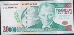 7.Emisyon 20 000 000 Lira A51 910686 Çok Çok Temiz+