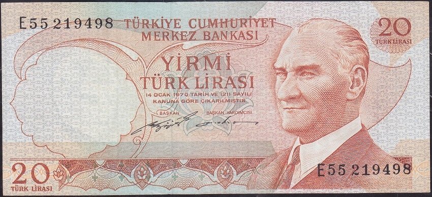 6.Emisyon 2.Tertip 20 Lira E55 219498 Çok Temiz +