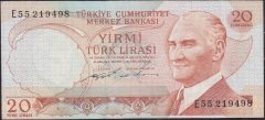 6.Emisyon 2.Tertip 20 Lira E55 219498 Çok Temiz +