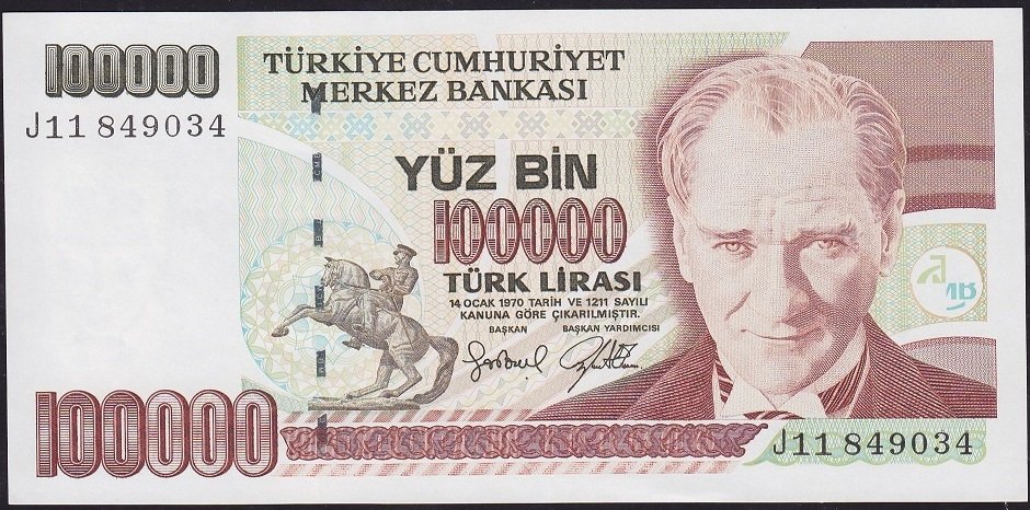 7.Emisyon 3.Tertip 100000 Lira J11 849034 Çilaltı