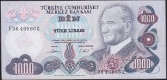 6.Emisyon 3.Tertip 1000 Lira F36 469662 Çilaltı ( hafif bombe var )
