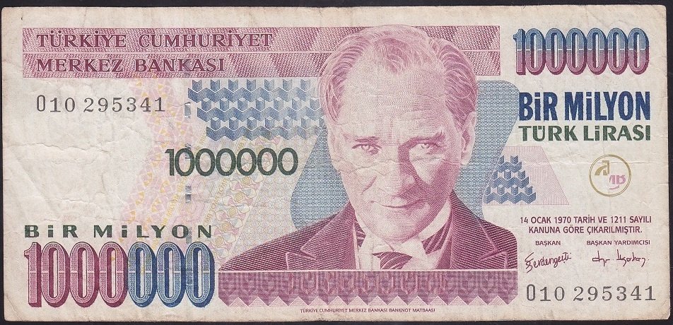 7.Emisyon 3.Tertip 1 000 000 Lira O10 295341 Temiz +