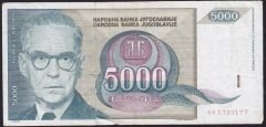 Yugoslavya 5000 Dinar 1992 Temiz