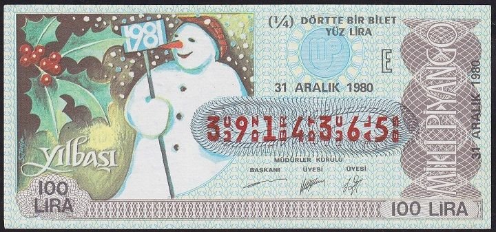 1980 31 Aralık Çeyrek Bilet - E Serisi