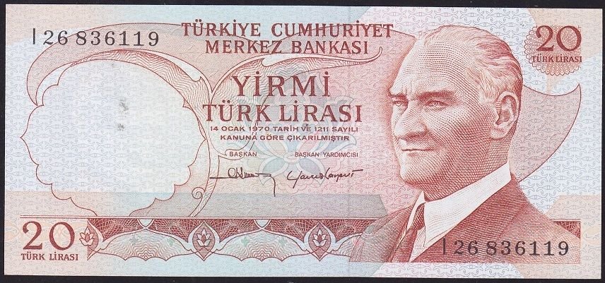 6.Emisyon 4.Tertip 20 Lira I26 836119 Çil