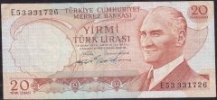 6.Emisyon 2.Tertip 20 Lira E53 331726 Çok Temiz +