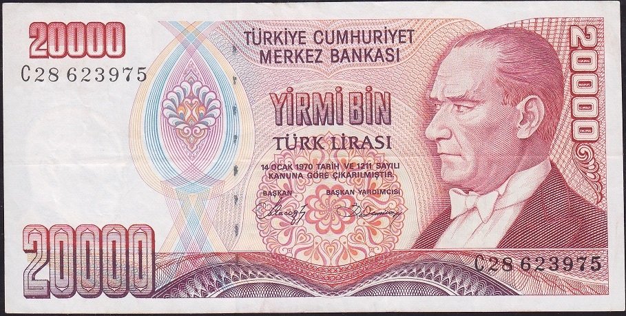 7.Emisyon 1.Tertip 20000 Lira C28 623975 Çok Temiz+