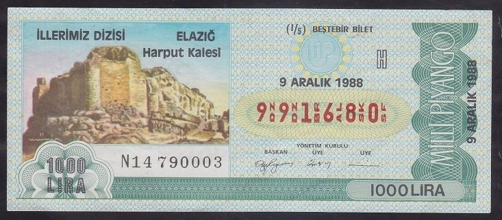 1988 9 ARALIK ÇEYREK BİLET H SERİSİ