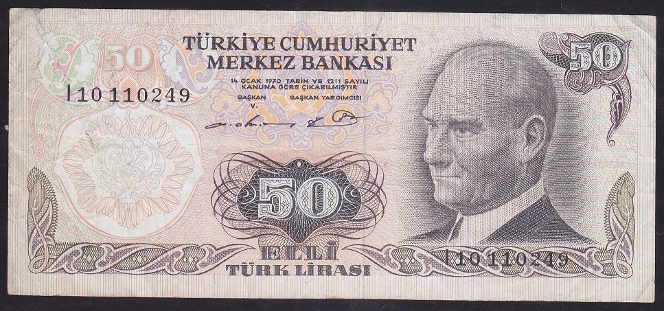 6.EMİSYON 1.TERTİP 50 LİRA I10 110249 ÇOK TEMİZ *