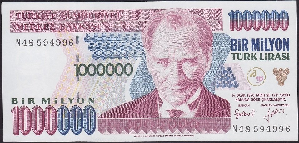 7.Emisyon 2.Tertip 1 000 000 Lira N48 594996 Çilaltı