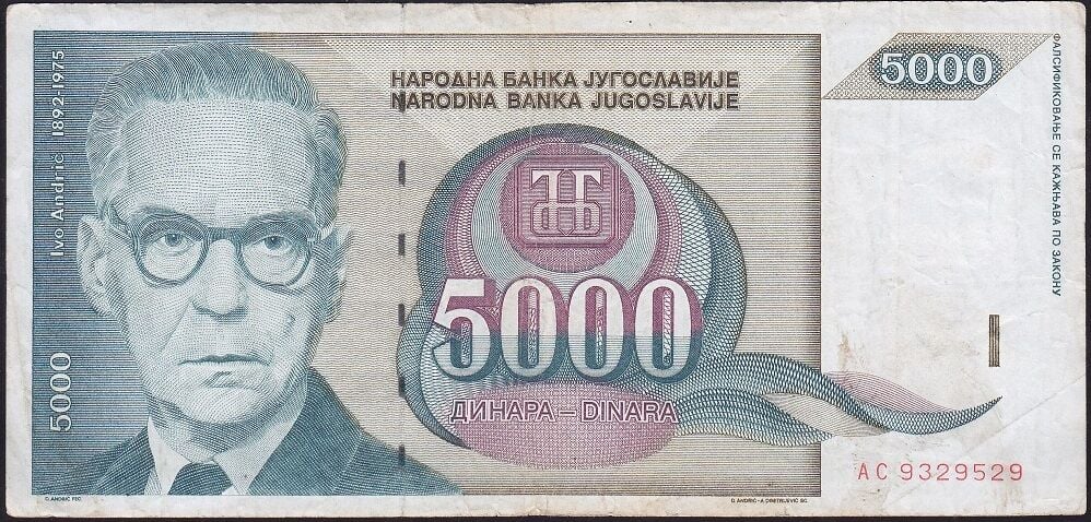 Yugoslavya 5000 Dinar 1992 Çok Temiz