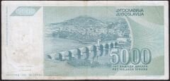 Yugoslavya 5000 Dinar 1992 Çok Temiz