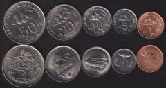 Malezya 5 Parça Madeni Set Çil , 1 5 10 20 50 Sen 2005 2011
