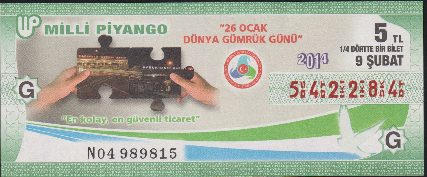 2014 9 Şubat Çeyrek Bilet - G Serisi