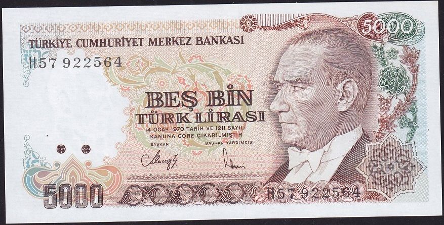 7.Emisyon 4.Tertip 5000 Lira H57 922564 Çil
