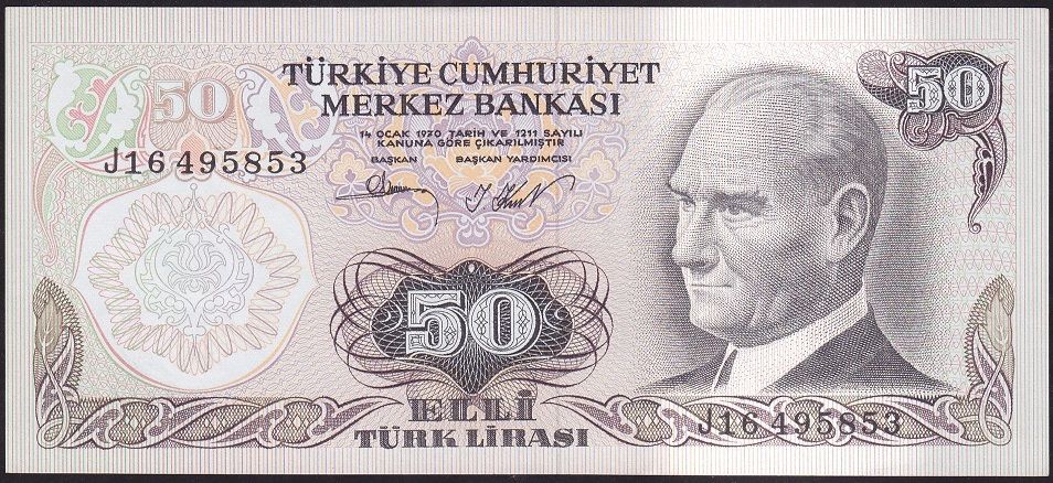6.Emisyon 2.Tertip 50 Lira J16 495853 Çil