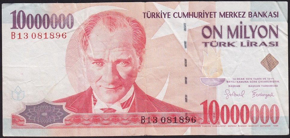 7.Emisyon 10 000 000 Lira B13 081896 Çok Temiz